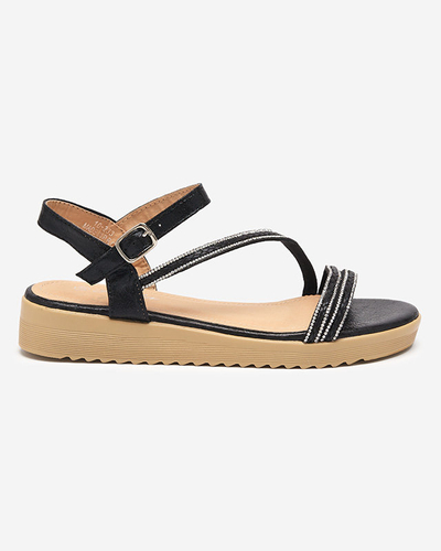 OUTLET Women's black shiny sandals with cubic zirconias Spirade - Clothing