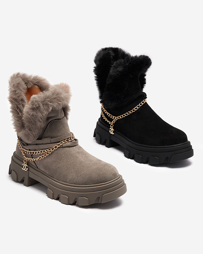 Black women's eco-suede boots with chain Videric - Footwear