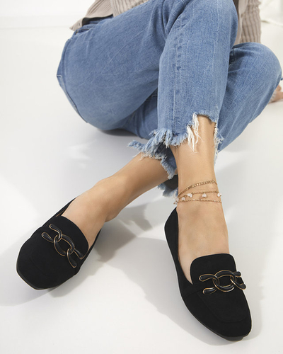 Women's Black Moccasins with Olly Decoration - Footwear