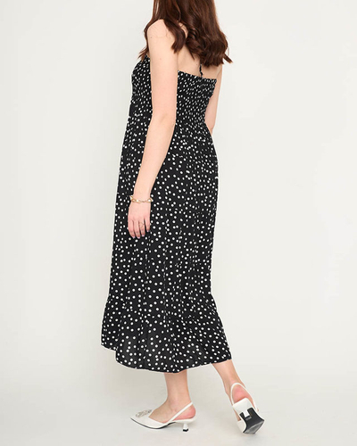 Women's black polka dot midi dress - Clothing