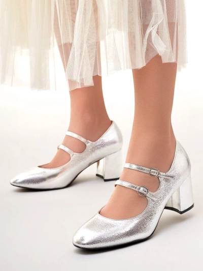 Royalfashion Patent leather women's pumps on a block heel with straps Ovinna