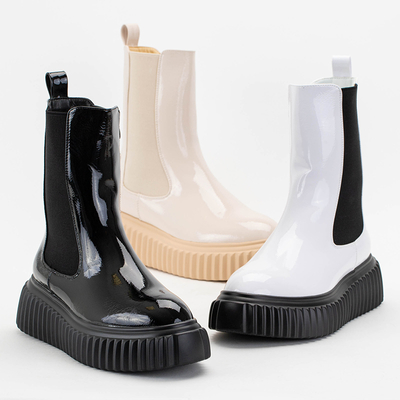 Beige women's lacquered Monka boots - Footwear