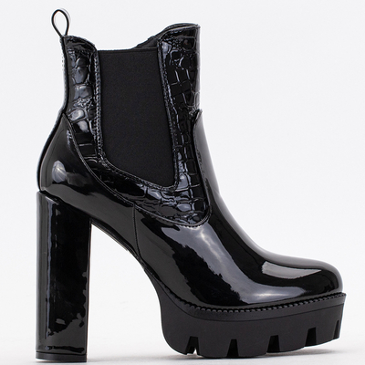Black lacquered women's boots on a post Melangell - Footwear