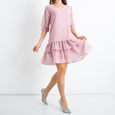 Pink women's dress with ruffles - Clothing