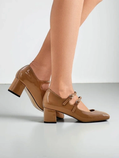 Royalfashion Patent women's heeled pumps with straps Ovigs