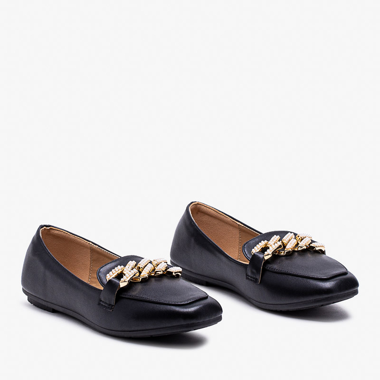 Black women's loafers with pearls decoration Krelizo - Shoes