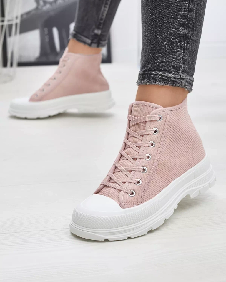 Pink women's high ribbed sneakers Somali - Footwear
