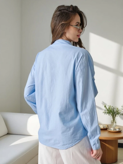 Хлопковая рубашка Royalfashion, украшенная рюшем и пуговицами