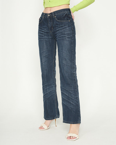 Women's navy blue jeans with wider legs - Clothing