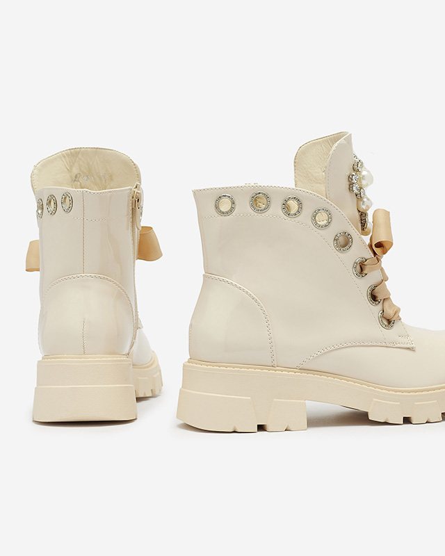 Women's patent leather bagger boots in beige Oselfo- Footwear