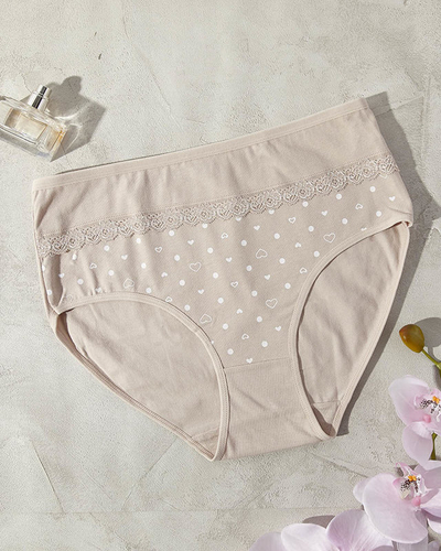 Beige cotton women's knickers with hearts - Underwear