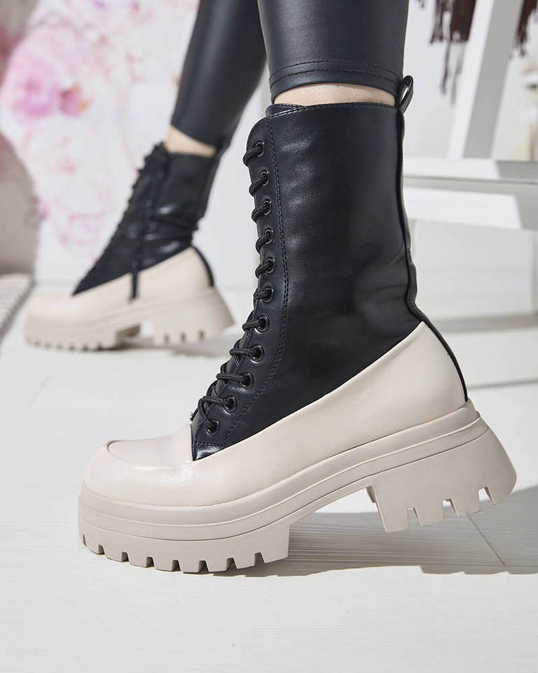 OUTLET Черно-бежевые женские высокие ботинки-багги Susker- Footwear