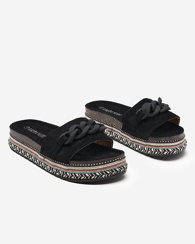 OUTLET Women's black slippers with a decorated sole Hillam - Footwear