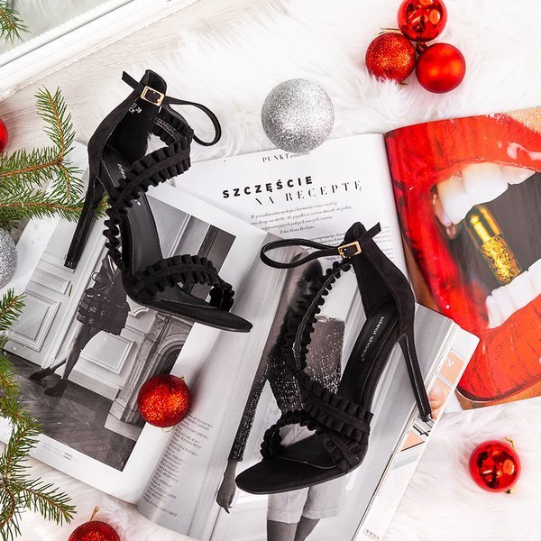 Black high heel sandals with ruffles Finn - Footwear