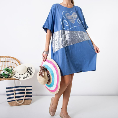 Blue women's tunic with silver oversize decorations - Clothing