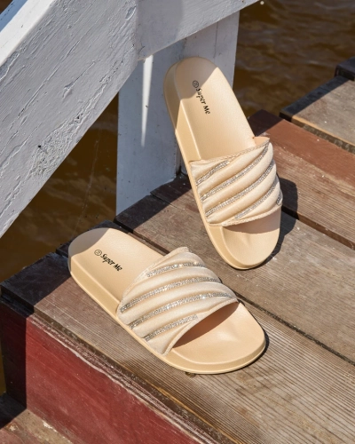 Royalfashion Beige women's flip-flops with zircons Erikis