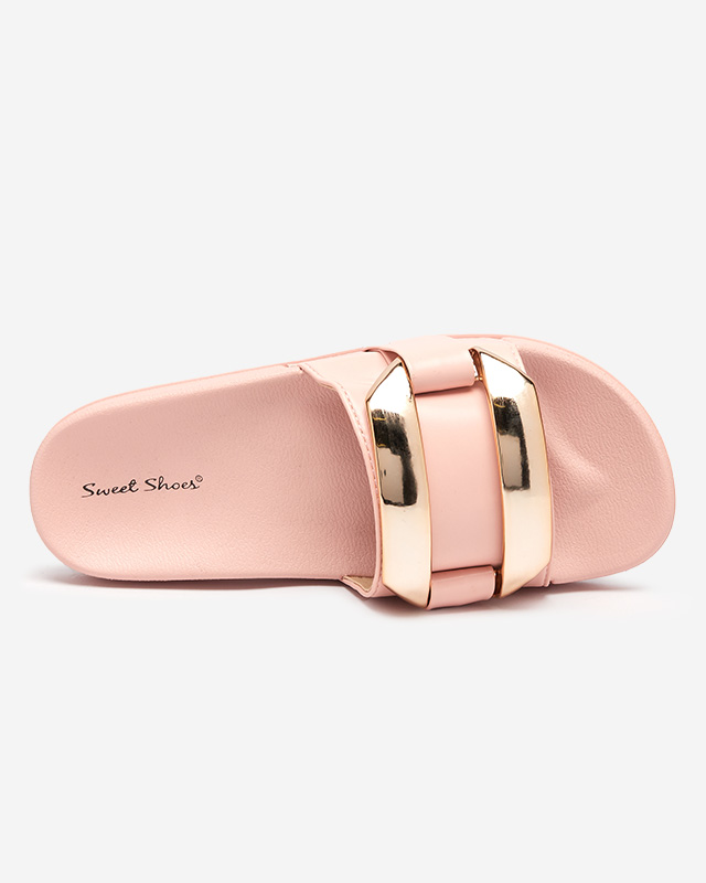 Pink women's slippers with gold Serina ornament - Footwear
