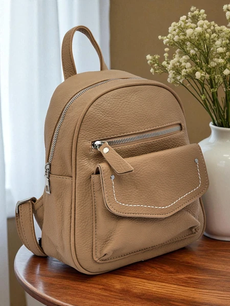 Braided Women's Backpack Królewska Moda Livia beige eco leather 25x25cm