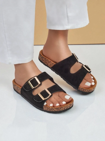 Женские шлепанцы Letitia черные, замшевые, плоский каблук, итальянский дизайн