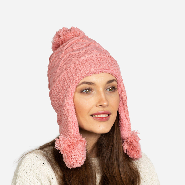 Women's pink insulated hat with pompoms - Accessories
