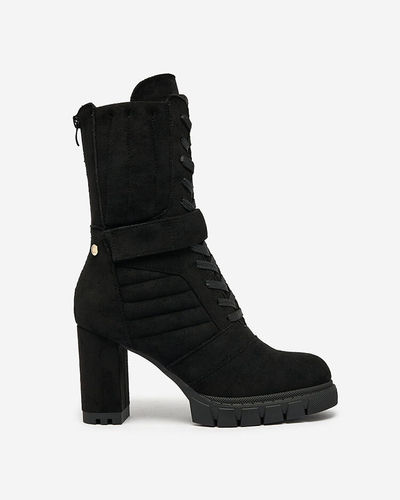 Royalfashion Черные женские утепленные сапоги на шпильке Sehhra