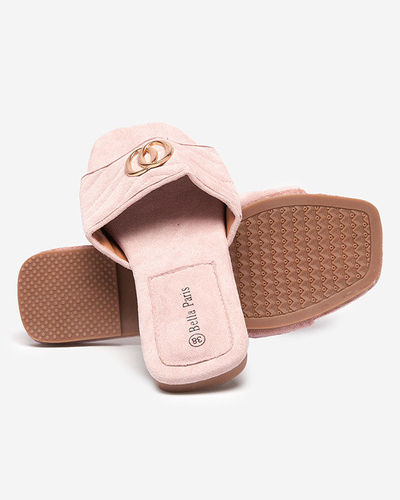 Gaiši rozā sieviešu eko-zamšādas čības ar zelta ornamentu Fanico - Kurpes