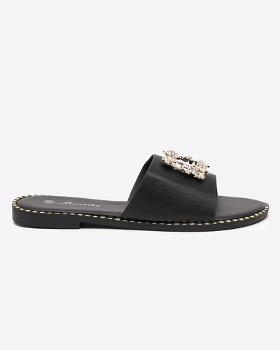 OUTLET Black elegant women's slippers with golden decoration Meriso - Footwear