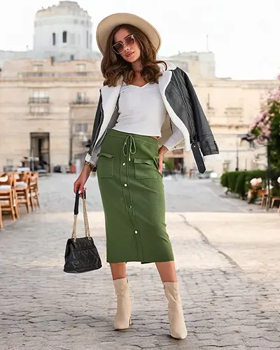 Royalfashion Sieviešu midi svārki ar dekoratīvām pogām