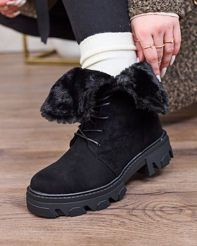 Royalfashion Melni sieviešu mežģīņu zābaki Cavenma