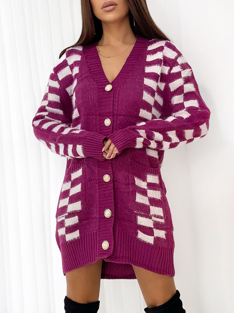 Royalfashion Koalt long plaid button-down sweater