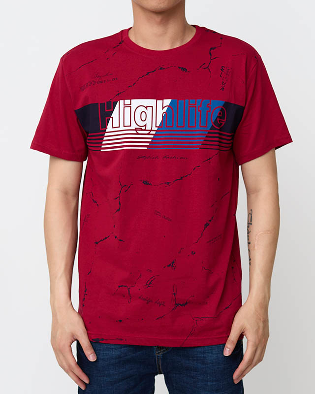 Men's maroon t-shirt with a print - Clothing