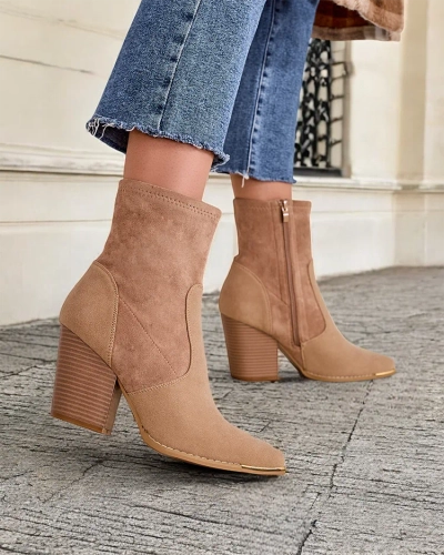 Royalfashion Women's eco-suede ankle boots on a post Gris