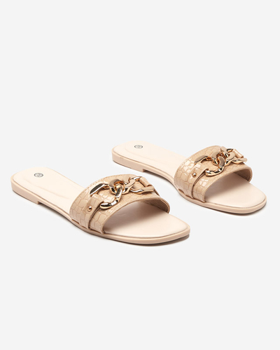 Beige women's slippers with a metal chain Meritala - Footwear