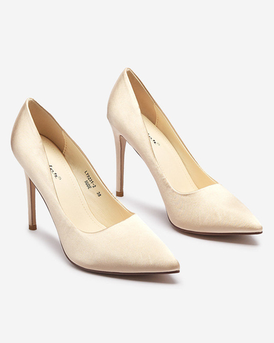 OUTLET Women's satin pumps on a higher stiletto in ecru Norija - Footwear