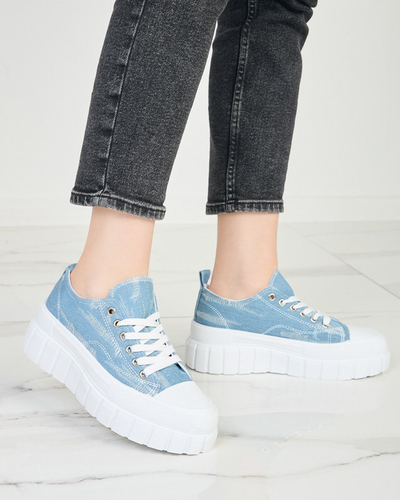 OUTLET Blue women's sneakers a'la jeans on the Resi platform - Footwear