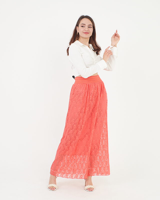 Women's coral lace midi skirt - Clothing