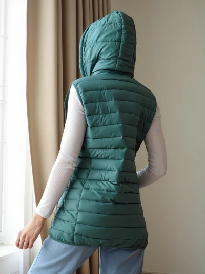 Royalfashion Sieviešu bez piedurknēm jaka ar noņemamu kapuci