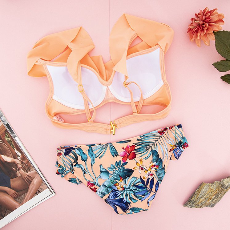 Orange swimsuit with floral motif - Underwear