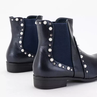 OUTLET Women's navy blue boots with pearls Natasia - Footwear