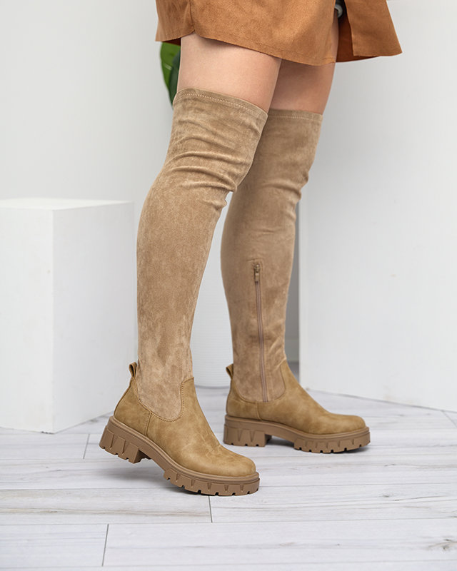 Women's over-the-knee boots in khaki color Liki - Footwear