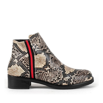 Czarne botki we wzór a'la skóra węża Chiyo - Obuwie