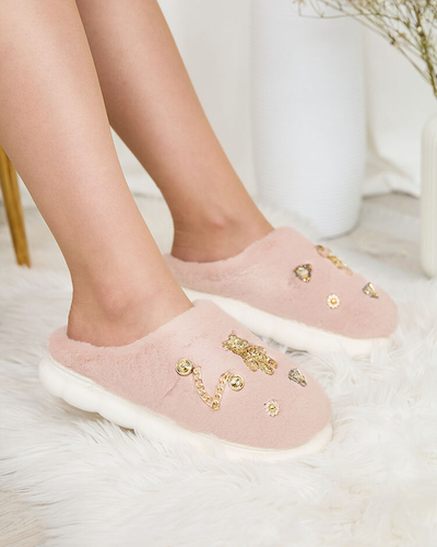 Royalfashion Розовые женские меховые тапочки с орнаментом Erserra