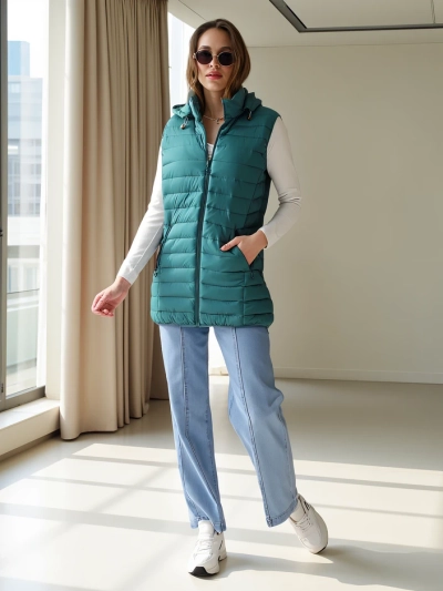 Royalfashion Sieviešu bez piedurknēm jaka ar noņemamu kapuci