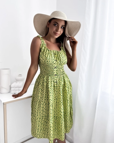 Women's knee-length dress with print in green- Clothing
