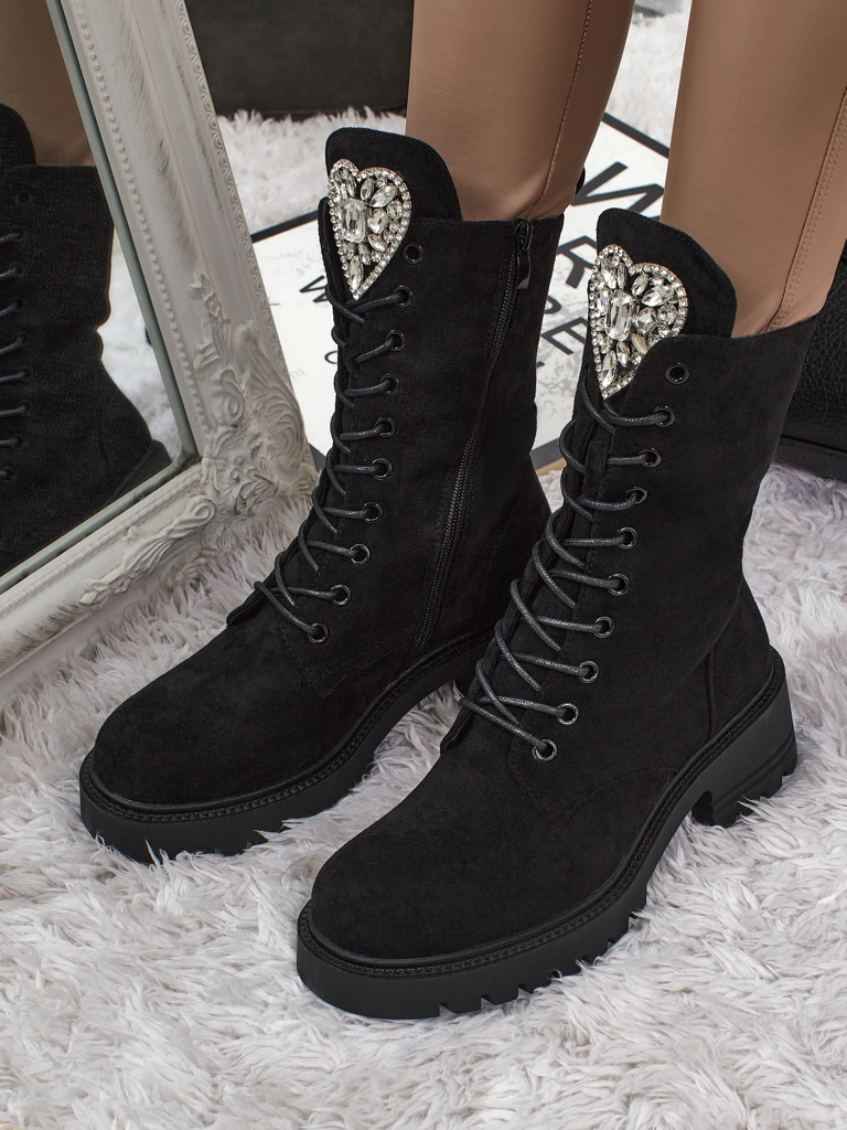 Eko zamszowe sznurowane botki damskie Emelune