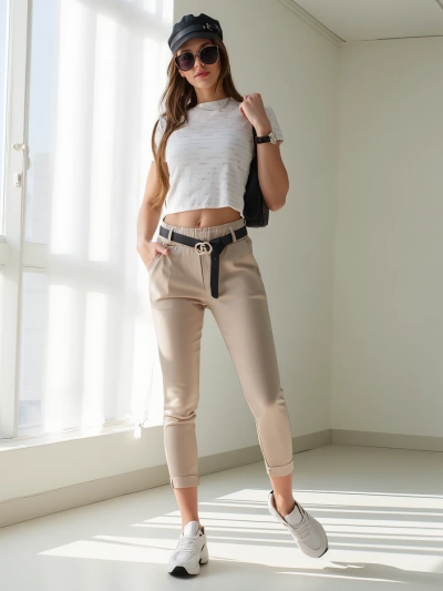 Royalfashion Women's viscose skinny pants with belt