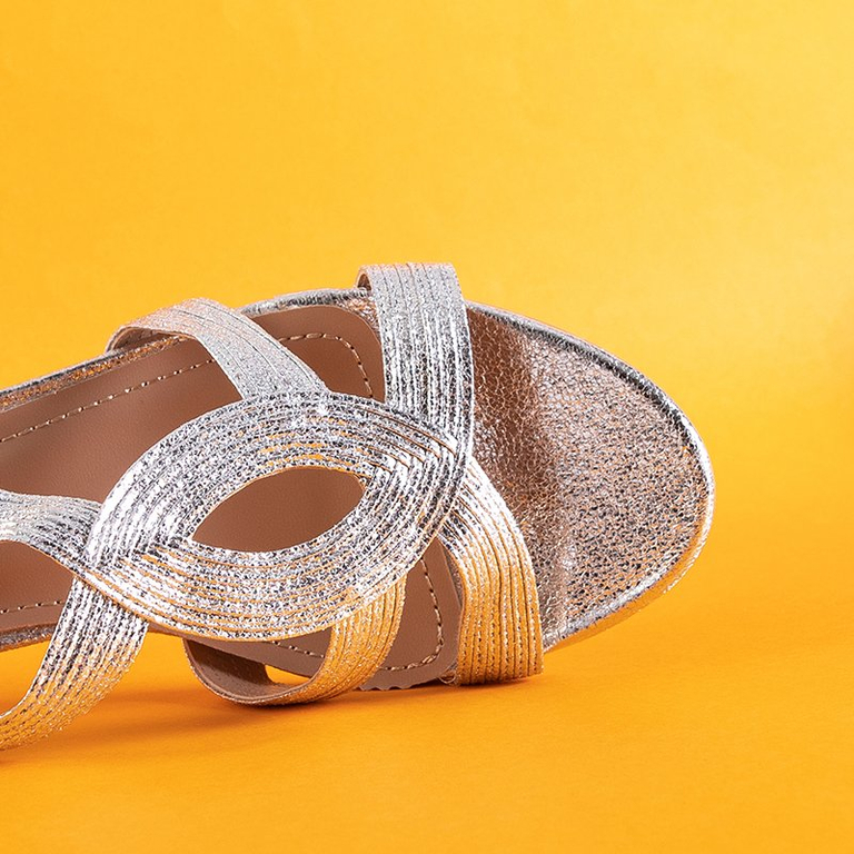 Silver women's sandals on a Madurai post - Footwear