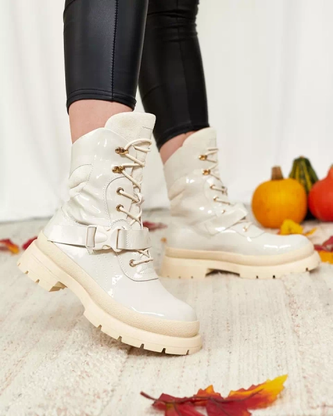 Royalfashion Лакированные женские сапоги бежевого цвета Setogy