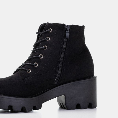 Black flat-heeled lace-up ankle boots Buster - Footwear