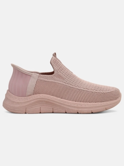 Apollo Rosa women's sneakers - pink fabric slip-on shoes with a flat sole